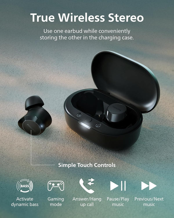 PHILIPS TAT1219 Wireless Earbuds,True Wireless Headphones,Powerful Bass with 10 Mm Driver,Clear Call Quality with AI Mic,18 H Battery
