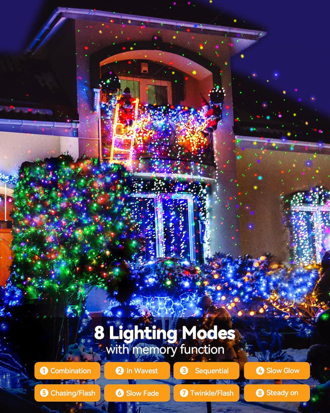 Blingstar Christmas Lights Colored String Lights 33 Ft 100 LED Waterproof Multicolor Twinkle Lights 8 Modes 30 V Plug in