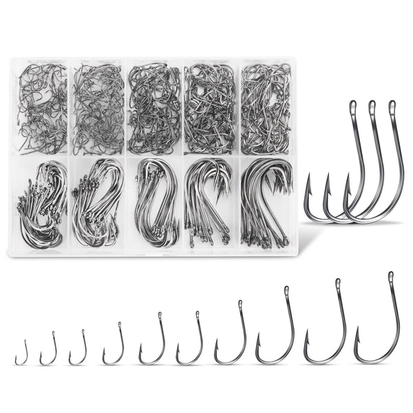 Carbon Steel Fishing Hooks 500Pcs/90Pcs, Circle Hooks Assortment for Saltwater Freshwater Ice Fishing, Salt Water Fish Hooks for Catfish Trout