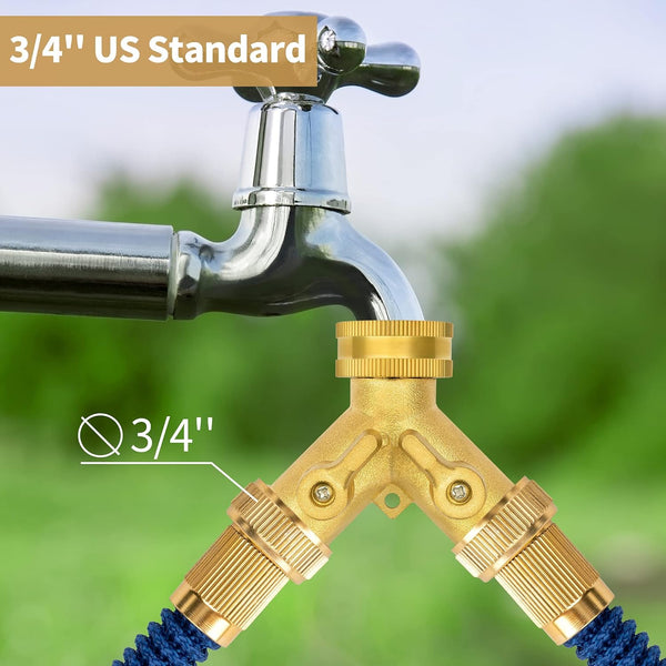 AUTOMAN Hose Splitter 2 Way, Garden Hose Splitter, 100% Rustproof Brass Water Hose Splitter with Adjustable Flow Valves, Seamless Design & 2 Extra