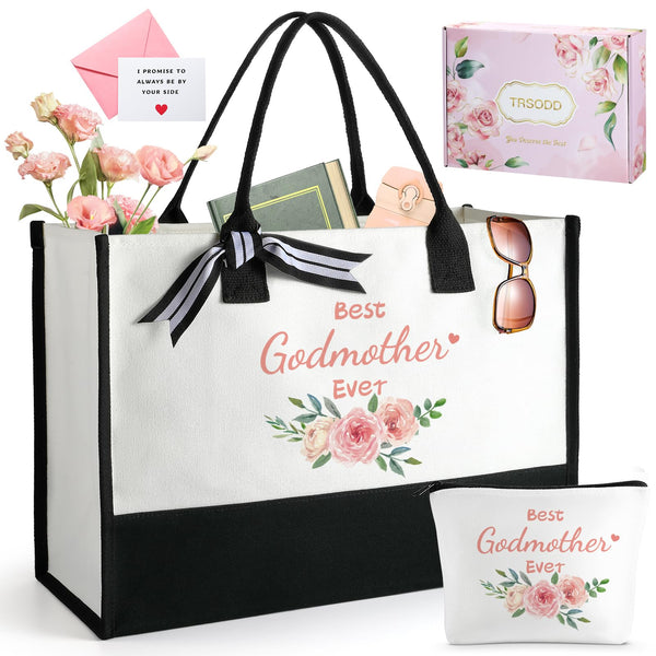 TRSODD Mothers Day Gifts for Sister Friends Birthday Gifts for Her Canvas Initial Tote Bag for Women and Makeup Bag Set