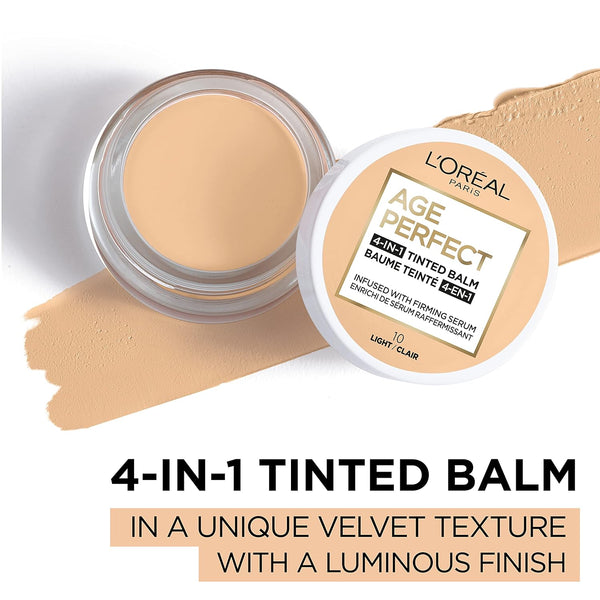 L'Oreal Paris Age Perfect 4-In-1 Tinted Face Balm Foundation with Firming Serum, Light 10, 0.61 Ounce