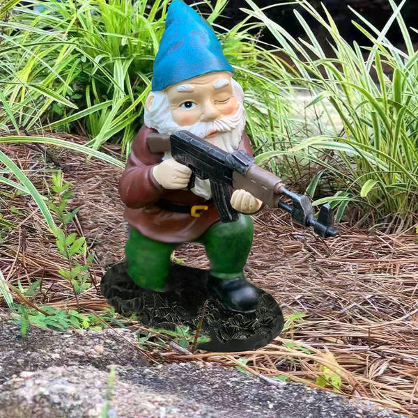 Tirifer Garden Statue Gnome with Gun, Guard Gnome for Garden Military Army Statue Tactical Soldier for Indoor Outdoor, Patio, Yard, Lawn,