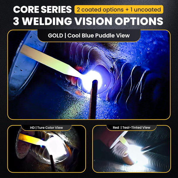 Gold Shade 5-13 2X4 1/4 Auto Darkening Welding Lens, Adjustable Gold Welding Lens 2X4 with Cool Blue Puddle Technology, 2X4 Welding Lens