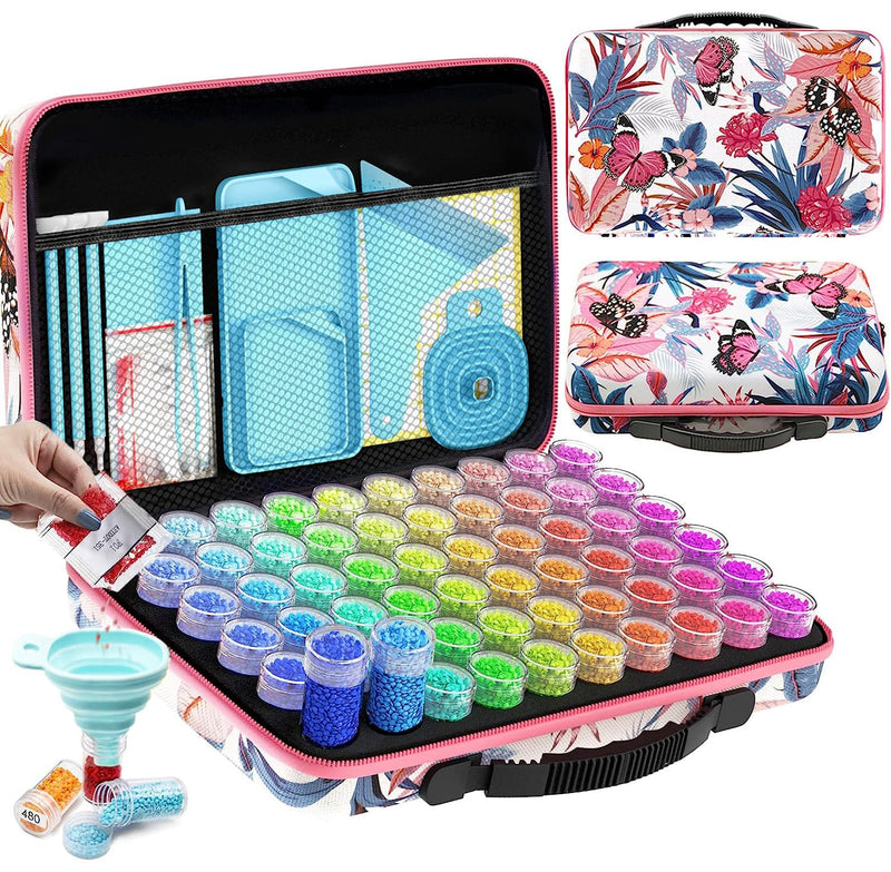 ARTDOT 60 Slots Storage Container for Diamond Art Kits for Adults,Portable Bead Storage Boxes for Diamond Painting Accessories and Tools(Pink)