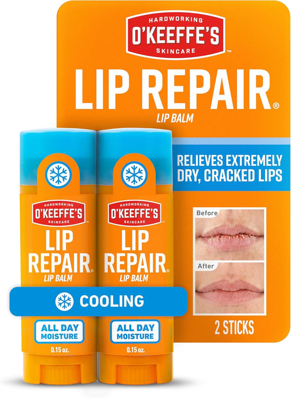 O'Keeffe'S Lip Repair Lip Balm with Cooling Relief for Dry, Cracked Lips - Stick (2 Pack) - Moisturizer for Very Dry Lips