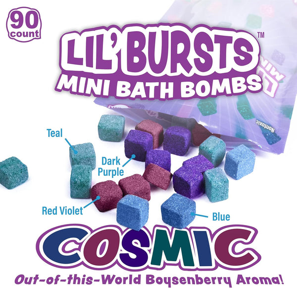 Lil' Bursts Mini Bath Bombs for Kids, 90 Count, Cosmic | Nontoxic | Tiny with a Burst of Color, Foam & Bubbles | Customize with Fun Colors |