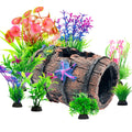 Cousduobe Fish Broken Barrel Decor Fish Tank Decorations Betta Fish Tank Accessories,Starfish Barrel X 1Pc, Fish Tank Plants X 8Pcs