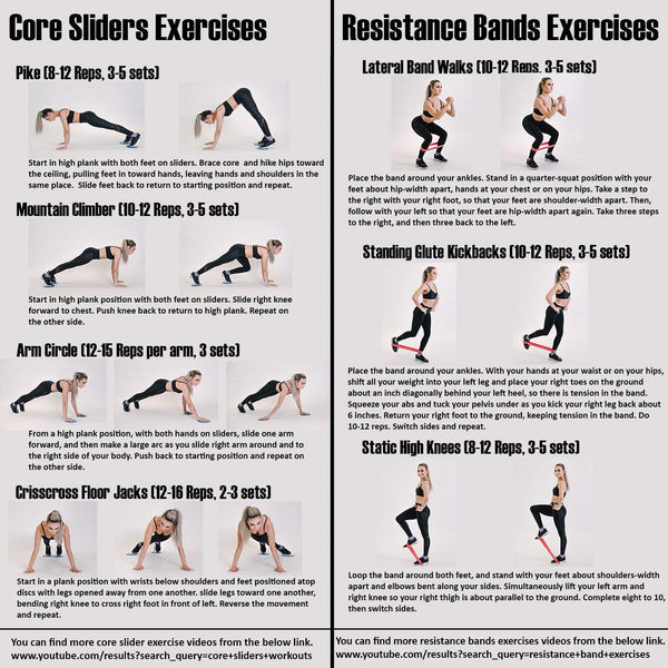 Thirty48 Gliding Discs Core Sliders and 5 Exercise Resistance Bands | Strength, Stability, and Training for Home, Gym, Travel | User Guide & Carry Bag