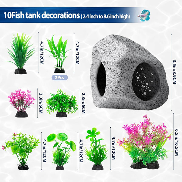 CousDUoBe 10Pcs Aquarium Hideaway Rock Cave Fish Tank Decorations quarium,Betta Toys Hideout Stones House,Safe and Non-Toxic Ceramic Fish Tank