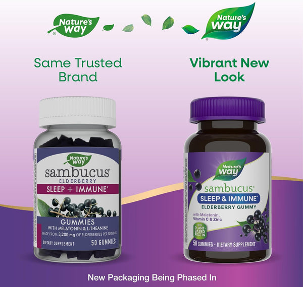 NatureâS Way Sambucus Sleep + Immune* Elderberry Gummies, Sleep and Immune Support*, with Melatonin, Vitamin C, L-Theanine, Zinc, 50 Gummies