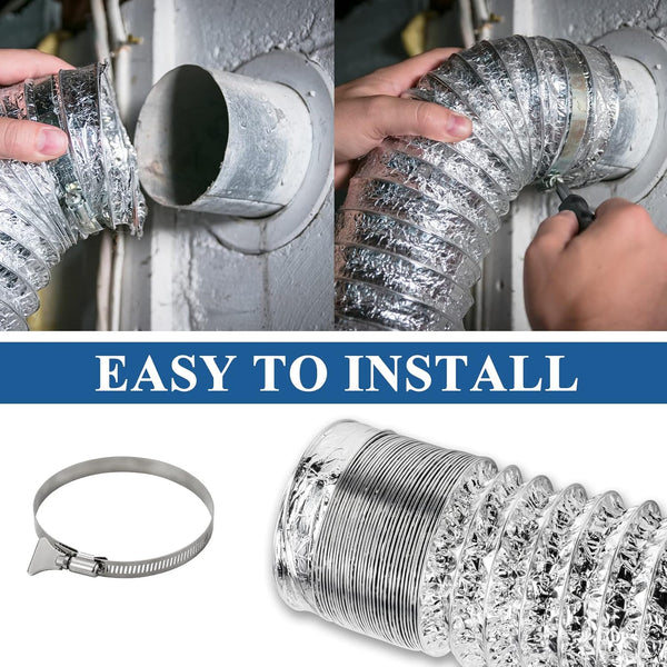 Funmit 4 Inch 10 Feet Flexible Adjustable Aluminum Dryer Vent Hose with 2 Metal Duct Clamp, PVC Tube Compatible with Most Dryers