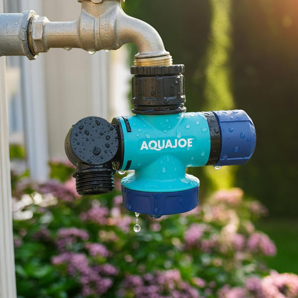 Aqua Joe SJI-MFGA1 Multi-Function Outdoor Water-Tap Connector, 180-Degree Pivoting Hose Connector with 360-Degree Rotating Tap Connector