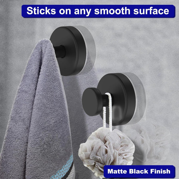 Suction Cup Hooks for Shower, Removable Towel Hooks for Bathroom Window Glass Door Wall, Bath Robe Looafh Hook for Hanging - 4 Pack, Black