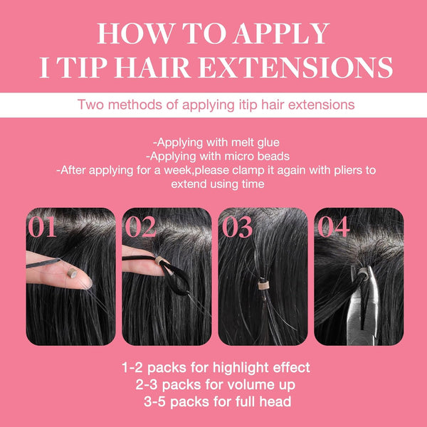 GOO GOO I Tip Hair Extensions Real Human Hair, 14Inch 50G 100S, Cold Fusion I Tip Hair Extensions, Invisible Remy Hair Extensions, 17/22/60