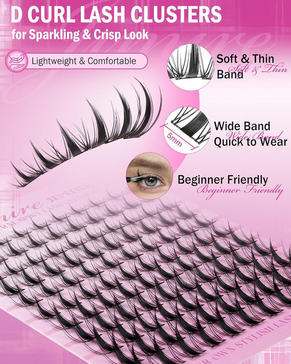 Fairy Lash Clusters Natural Look Manga Eyelash Clusters Wispy D-Curly Cluster Eyelash Extensions 110 Pcs 8-16MM Wispy Individual Lashes Wet-Look