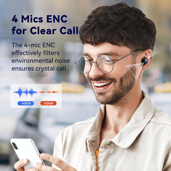 Earfun Free 2S Wireless Earbuds, [Upgraded Version] Bluetooth Earbuds with Deep Bass, 4 Mics for Clear Call, Customizable EQ App, IPX7 Waterproof
