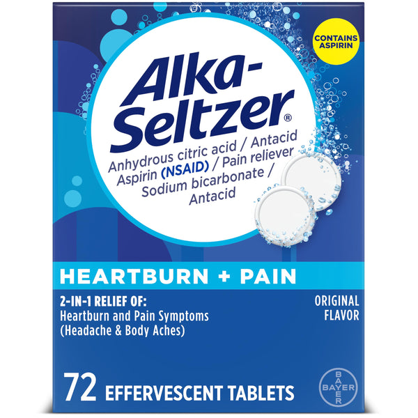Alka-Seltzer Effervescent Tablets Original Flavor, Fast Multi-Symptom Relief from Headache and Body Ache, Dissolvable Effervescent Fizzy Tablets,