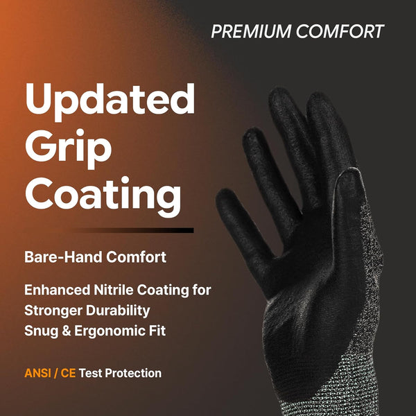 DEX FIT Nitrile Work Gloves FN330, 3 Pairs, 3D-Comfort Stretchy Fit, Firm Grip, Thin & Lightweight, Touch-Screen Compatible, Durable, Breathable &
