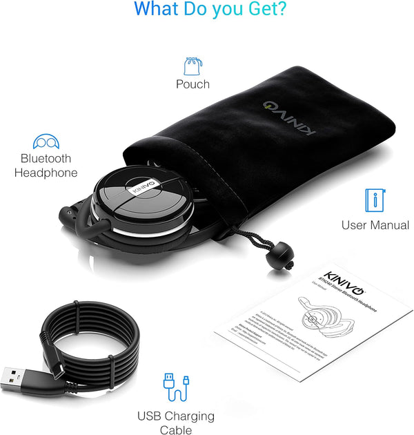 Kinivo BTH240 Bluetooth Headphones (Black, On-Ear, Wireless Music, Hands-Free Calling, Built-In Mic, Foldable, Travel Bag)