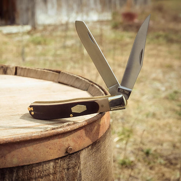 Old Timer 96OT Bearhead Trapper 7.4In Traditional Folding Pocket Knife with 2 High Carbon SS Blades, Sawcut Handle, Tweezers, and Convenient Size