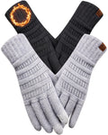 REACH STAR 2 Pairs Winter Gloves for Women - Upgraded Touch Screen Warm Knit Gloves Cold Weather, Soft Fleece Lining Elastic