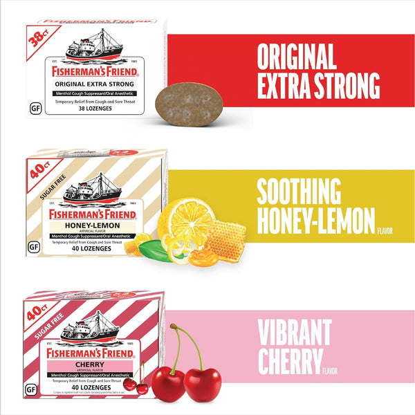 Fisherman'S Friend Cough Drops, Cough Suppressant and Sore Throat Lozenges, Original Extra Strong, 10Mg Menthol, 228 Drops (6 Packs of 38)