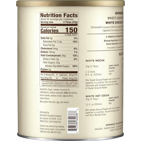 Ghirardelli Sweet Ground White Chocolate Flavor Powder, 3.12 Lbs.