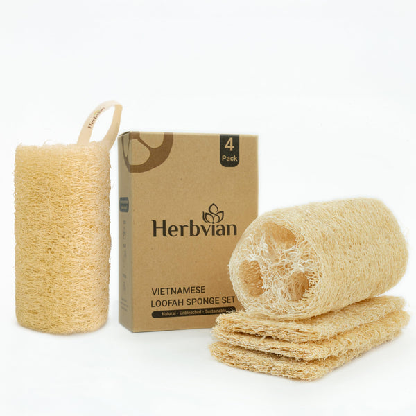 Natural Vietnamese Loofah Sponge, 100% Plant-Based Luffa Exfoliating Body Scrubber for Shower, Multi-Functional for Kitchen, Ideal for Men &