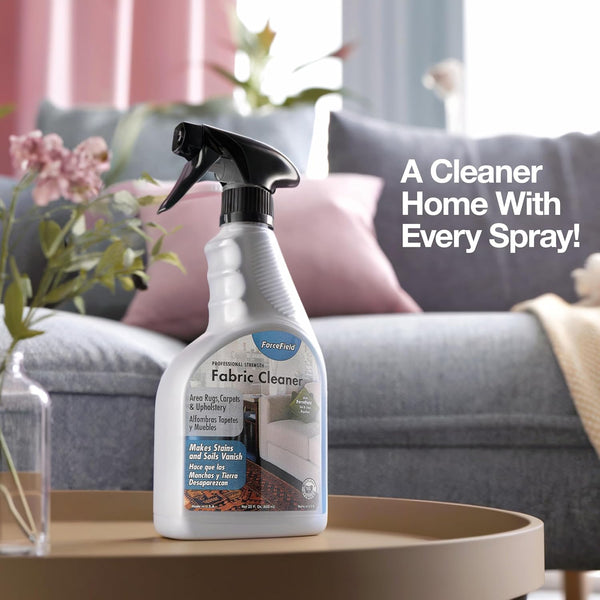 ForcefieldÂ® Fabric Cleaner Professional Strength, Deeply Penetrates Water Safe Fabric & Fibers of Upholstery, Clothing, Rugs & Carpeting - 22Oz