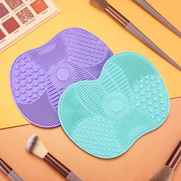 2 Pcs Silicone Make up Brush Cleaning Mat, Makeup Brush Cleaner Mats, Cosmetic Cleaning Pads, Portable Washing Tool with Suction Cup for Makeup