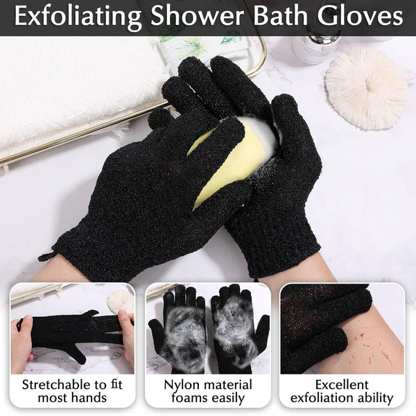Anezus Exfoliating Back Scrubber Bath Gloves Set, Exfoliating Shower Towel with Shower Gloves for Body Scrub, Back Cleaner Wash Gloves to Remove