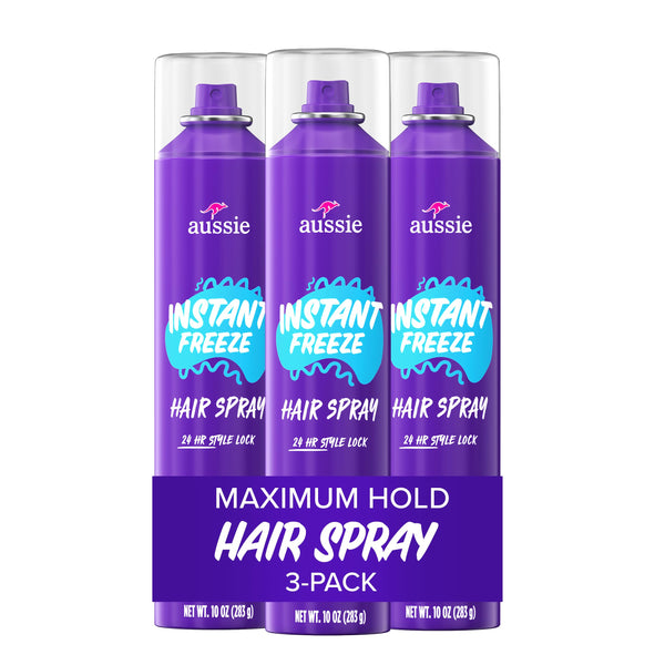 Aussie Instant Freeze Hair Spray for Extreme Hold, Infused with Jojoba Oil & Sea Kelp, Long-Lasting All-Day Hold, Fresh Citrus Scent, Safe for All