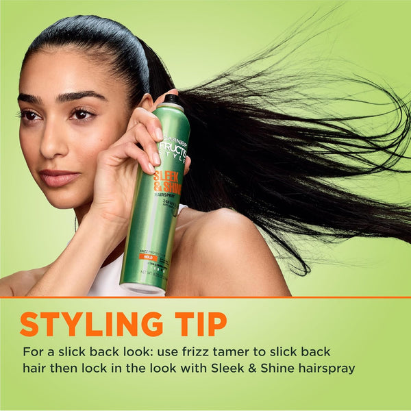 Garnier Fructis Style Sleek and Shine Anti-Humidity Hairspray, Ultra Strong Hold, Frizz Protection 8.25 Oz, 3 Count (Packaging May Vary)