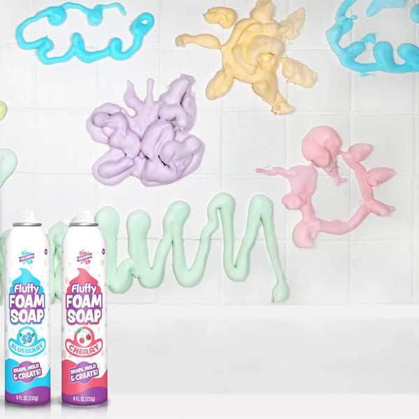 Tub Works® Fluffy Foam Soap, Variety 6 Pack | Shape, Mold & Create Bath Art with Soft Bath Foam for Kids | Gentle, Cleansing Kids Bath Soap | Easy-To-Use Spray Nozzles | Fruity, Fun Bath Colors
