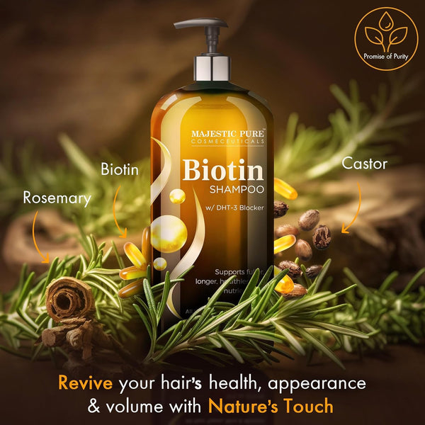 Majestic Pure Biotin Shampoo - Volumizing Shampoo for Hair Loss - with DHT-3 Blocker - Hydrating & Nourishing - Sulfate Free, for Men & Women -