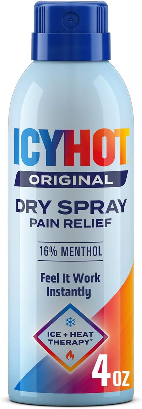 Icy Hot Original Pain Relief Dry Spray with 16% Menthol, Pain Relief for Muscles & Joints, 4 Oz.