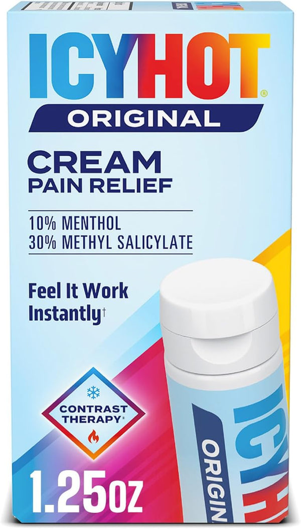 Icy Hot Original Pain Relieving Cream 1.25 Oz. Powerful Pain Relief for Muscles & Joints White