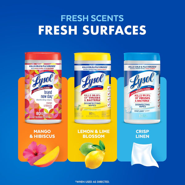 Lysol Disinfecting Wipes Bundle, Home Apartment Dorm Room Essentials and Cleaning Supplies, All Purpose Cleaner, Multi-Surface Cleaning Wipes,