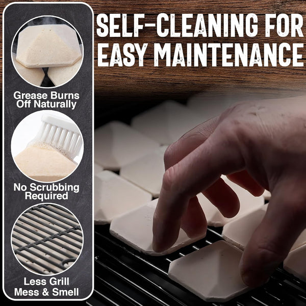 Chef Master 05004CM Ceramic Gas Grill Self Cleaning Briquettes, Replacement for Lava Rocks, Cleaner Cooking, Gas Grill Briquettes for BBQ Grill