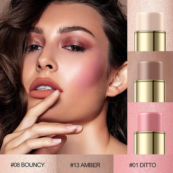 3 Pcs FAIR Contour Stick Set,Cream Blush & Highlighter Bronzer Pen,Long Lasting & Smooth Natural Face Contouring Illuminator,Professional Makeup