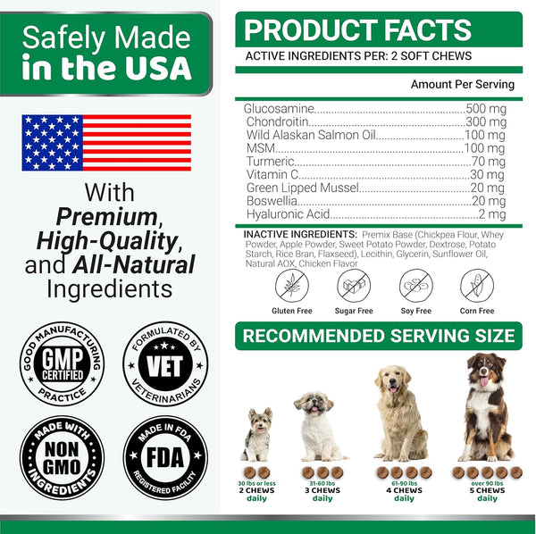 YUMA'S Glucosamine for Dogs - Hip and Joint Supplement for Dogs - 170 Ct - Glucosamine Chondroitin Chews - Joint Pain Relief Supplement with MSM -