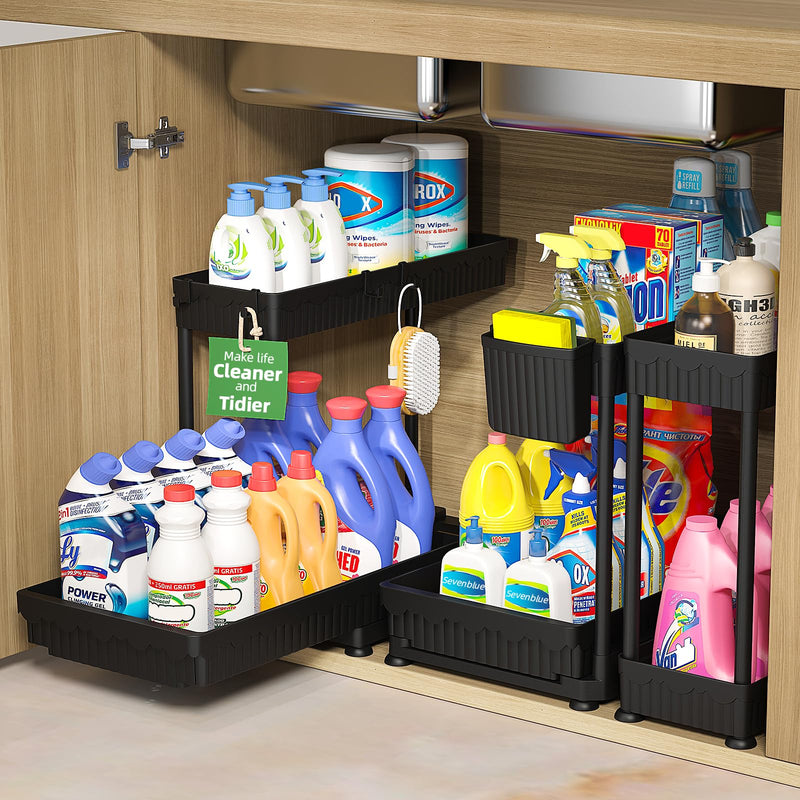 3 Pack Multi-Purpose Under Sink Organizers and Storage, 2026 L-Shaped Pull Out Cabinet Organizer for Bathroom & Kitchen, Under Cabinet Organizer