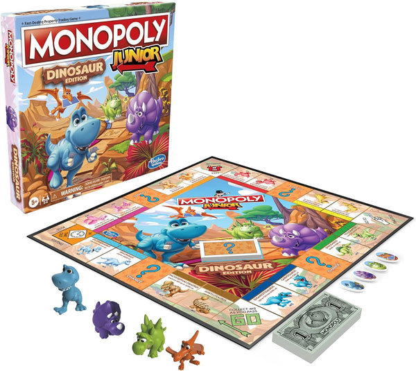 Hasbro Gaming Monopoly Junior Dinosaur Edition Game | Kids Board Games with Dino-Themed Toy Tokens | 2-4 Players for Boys & Girls | Ages 5+
