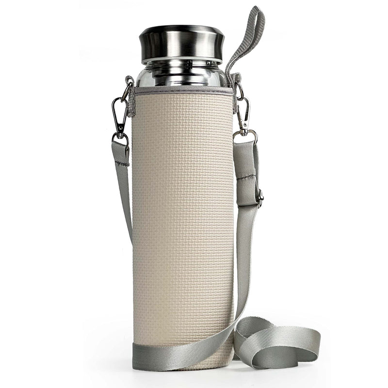 32 Oz Glass Water Bottles with Stainless Steel Lid and Sleeve - Borosilicate Glass Sports Water Bottle with Strap for Drinking