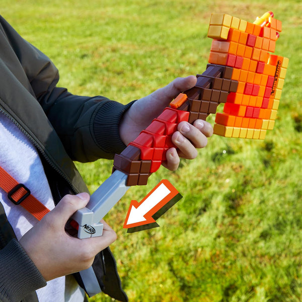 Nerf Minecraft Firebrand, Dart Blasting Axe, 6 Nerf Elite Foam Darts, Design Inspired by Minecraft Axe in the Game, Pull down Priming, Minecraft Toys