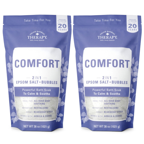 Village Naturals Therapy Comfort Foaming Bath Soak, Blueberry Citrus Scent, 36 Oz, Pack of 2