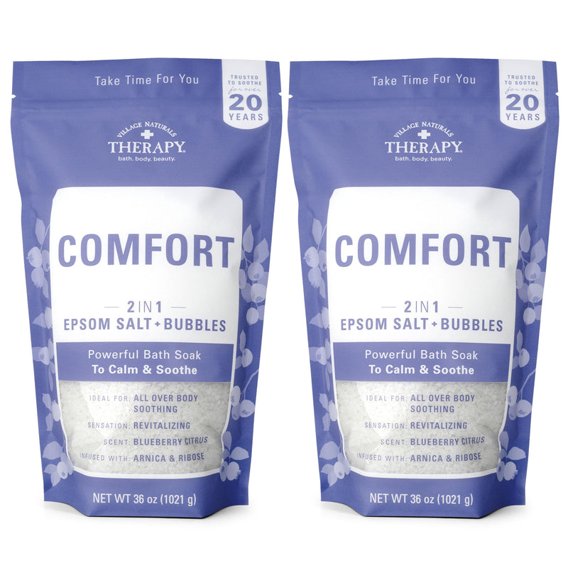 Village Naturals Therapy Comfort Foaming Bath Soak, Blueberry Citrus Scent, 36 Oz, Pack of 2