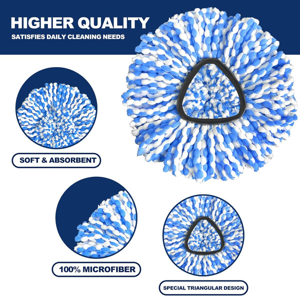 Mop Head Replacement, 3 Pack Spin Mop Refill Replace Head Compatible Rinseclean 2-Tank System, Microfiber Machine Washable