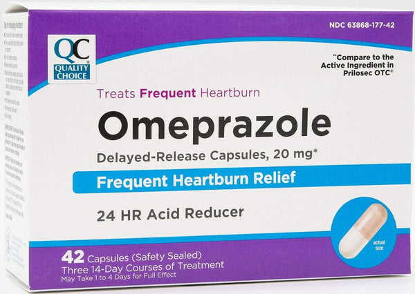 Quality Choice Omeprazole Delayed Release Acid Reducer Capsules, 20Mg Frequent Heartburn Treatment, Contains Three 14 Day Courses of Treatment 42